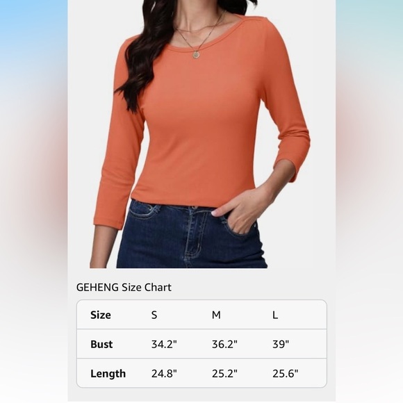 NEW 3/4 Length Sleeve Shirts Boat Neck Slim Fit Casual T-Shirts Basic Tees - Picture 6 of 7